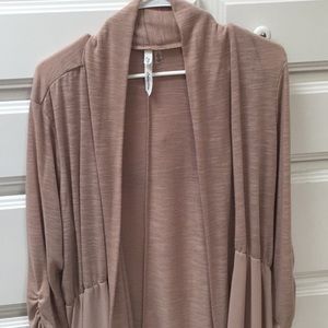 Front open beige cardigan poncho shrug